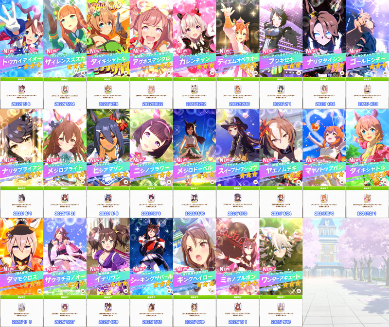 レジェンドレースで集めたピース150個でキャラ解放した25人のウマ娘