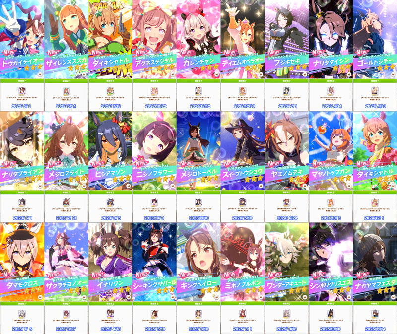 レジェンドレースで集めたピース150個でキャラ解放した27人のウマ娘