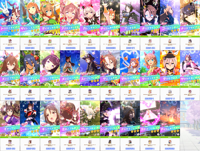 レジェンドレースで集めたピース150個でキャラ解放した29人のウマ娘