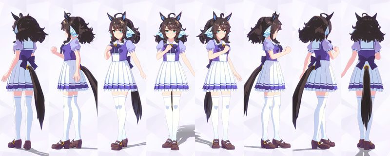 デアリングタクト（トレセン学園制服）の八方向画像（トレーナーノートより）