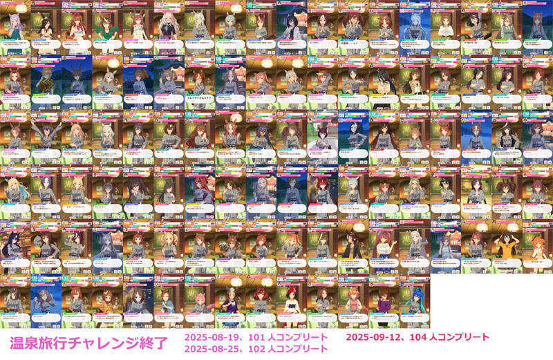 温泉旅行チャレンジ全ウマ娘コンプリート（104人）