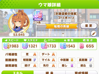 フリオーソの固有二つ名「船橋の英雄」を取得