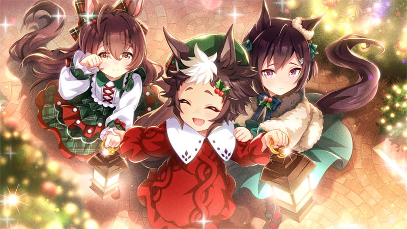 ストーリーイベント「A Gleaming Mejiro Gala」より、回想シーンに登場する幼いメジロライアン、メジロブライトとメジロドーベル