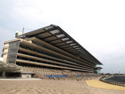 レース非開催日の東京競馬場（府中）、観客が少なく閑散としているスタンド