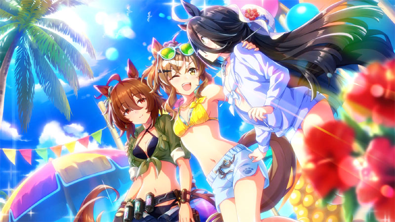 ストーリーイベント「夏の陽は、青く凪ぐ」より、アグネスタキオン、ジャングルポケット、マンハッタンカフェの2001年クラシックトリオ