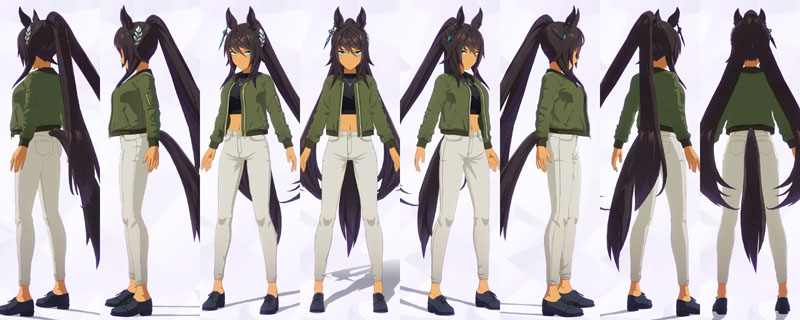 シンボリクリスエスの私服、黒のクロップド丈のインナーにアーミーグリーンのMA-1風ブルゾン、白に近い淡いグレーのスリムパンツ、黒のレースアップシューズ