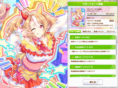 フサイチパンドラのスピードSRサポートカード「ゼッタイ☆天才伝説」