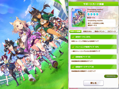 シンボリクリスエスの根性SSRサポートカード「Unyielding resolve」（ウマ娘二周年の配布サポカ）