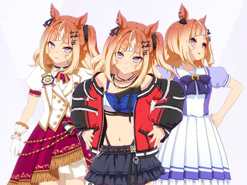 エスポワールシチー（勝負服Red Devil Gearとニュースターズ・ロゼ、トレセン学園制服の三種類の衣装）