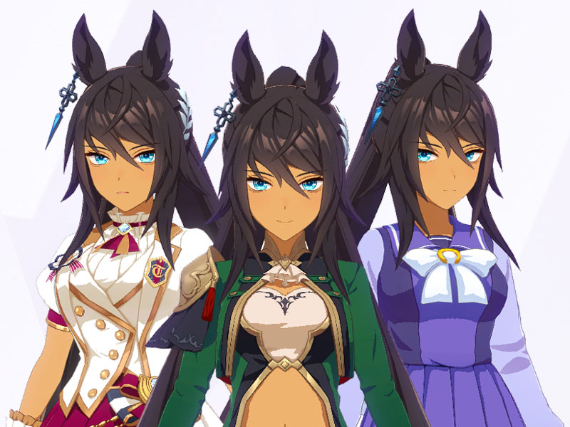 シンボリクリスエス（勝負服Onyx Soldierとニュースターズ・ロゼ、トレセン学園制服の三種類の衣装）