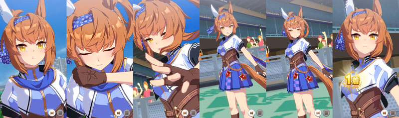 フリオーソの1着（勝利）演出（G2以下）、握った左手を伸ばして決めポーズ、シンプルなモーション