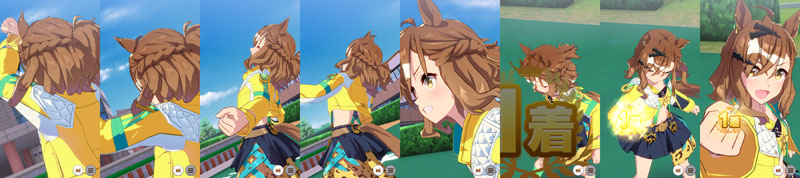 ジャングルポケットの1着（勝利）演出、咆哮からのガッツポーズ