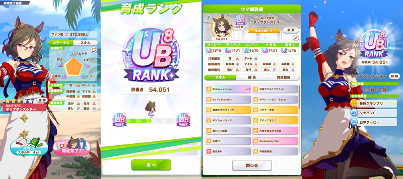 ランクUB8のタップダンスシチー、シニア後半まではおまかせ育成、評価点優先でスキル取得
