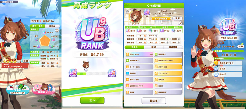 ランクUB9のアストンマーチャン、シニア夏合宿まではおまかせ育成、評価点優先でスキル取得