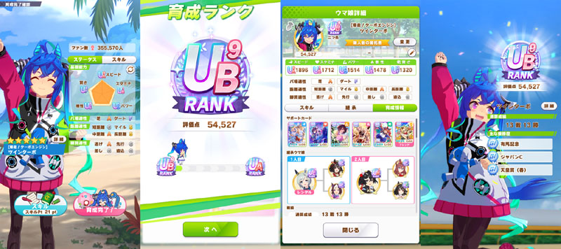 ランクUB9のツインターボ、夏合宿以降まではおまかせ育成、評価点優先でスキル取得