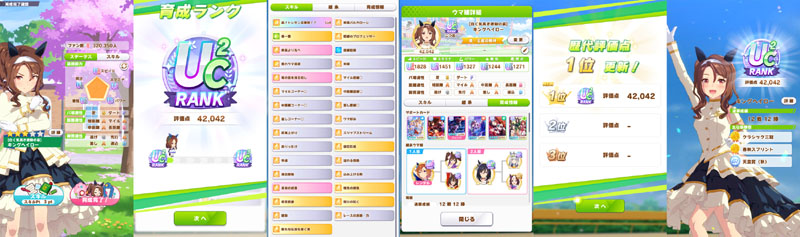 ランクUC2のチアキング(応援団勝負服キングヘイロー)、初回育成結果、新育成シナリオ実装まで残り一週間を切っているため、とりあえずの仮育成