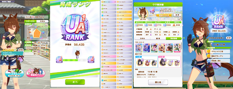 ランクUA1の水着タキオン（アグネスタキオン）、おまかせ育成、評価点優先でスキル取得