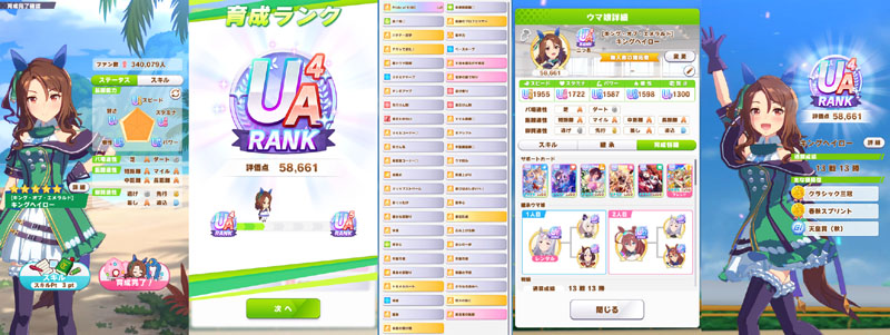 ランクUA4のキングヘイロー、序盤はおまかせ育成で途中からマニュアル育成に切り替え、評価点優先でスキル取得