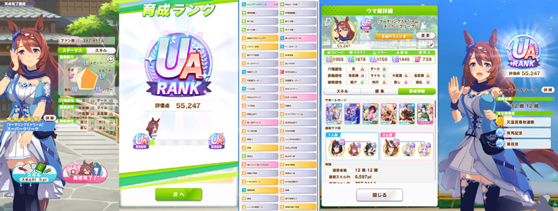 ランクUAのスーパークリーク、おまかせ育成、評価点優先でスキル取得