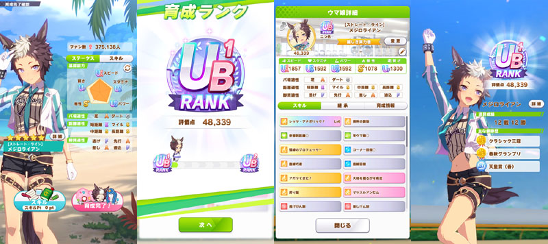 ランクUB1のメジロライアン、シニア後半まではおまかせ育成、評価点優先でスキル取得