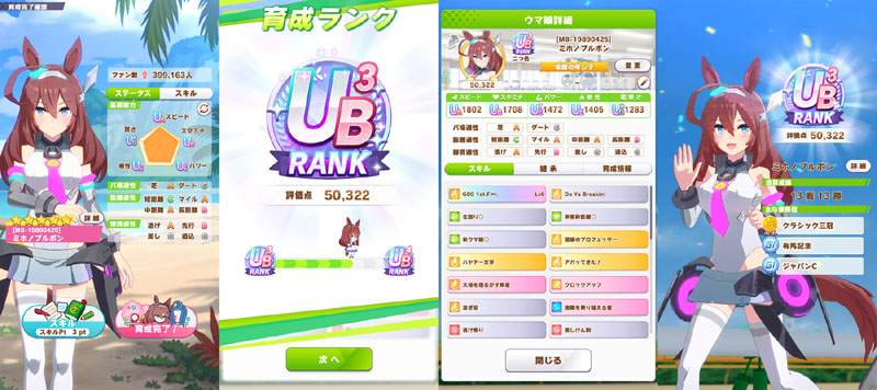 ランクUB3のミホノブルボン、最後までおまかせで育成した結果
