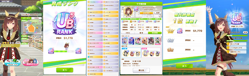 ランクUB5のブエナビスタ、初回育成結果、チムレ用マイル育成