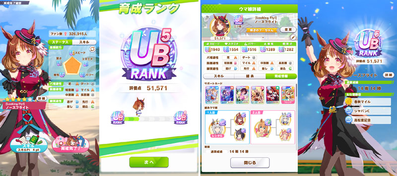 ランクUB5のノースフライト、シニア夏合宿まではおまかせ育成、評価点優先でスキル取得