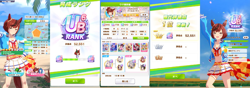 ランクUB6のチアネイチャ(勝負服違いのナイスネイチャ)、初回育成結果、おまかせ育成で評価点優先