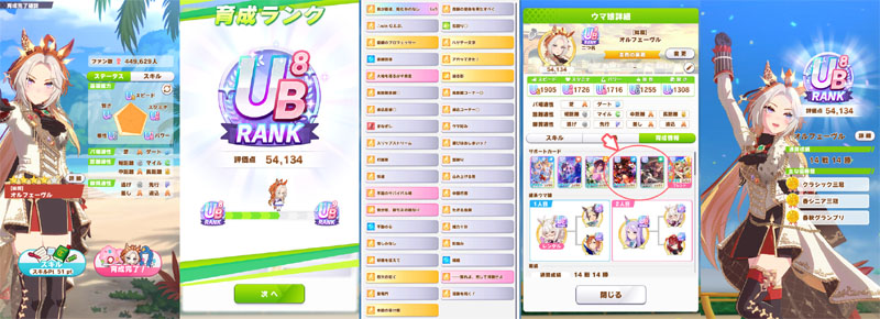 ランクUB8のオルフェーヴル、無凸SSRタイシンとSSRドゥラメンテを編成した実験育成の結果
