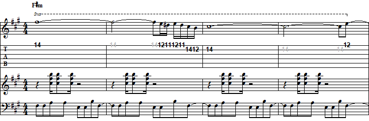 DARIUSのCaptain Neo（宇宙洞窟）のイントロのギター用楽譜（TAB譜面）