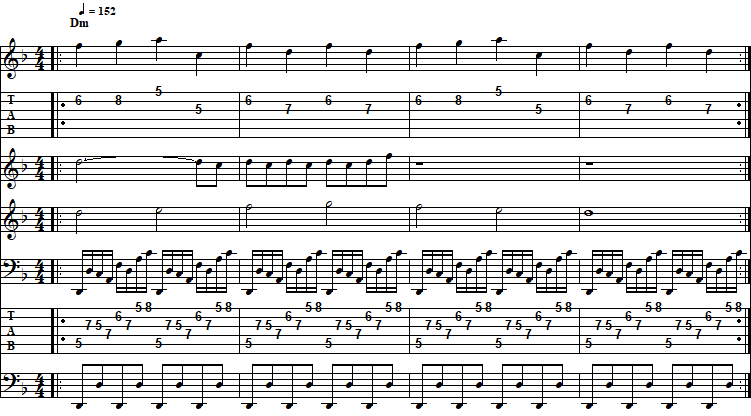 DARIUSのElectric Fan (ボス２)のイントロのギター用楽譜（TAB譜面）