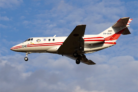 Самолет летной инспекции У-125 (29-3041) непосредственно перед посадкой на взлетно-посадочную полосу на авиабазе Ирума