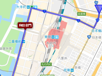 東京駅の丸の内中央口の改札を出て正面にある和田倉門交差点の地図