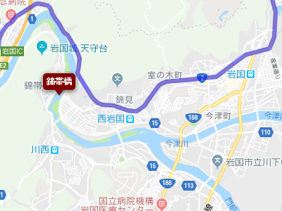 国道２号線の近くにある錦帯橋の地図