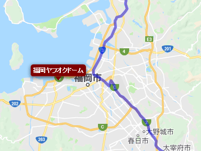 国道３号線の近くにある福岡ヤフオクドーム球場の地図