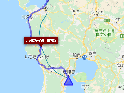 国道３号線と九州新幹線の川内駅の地図