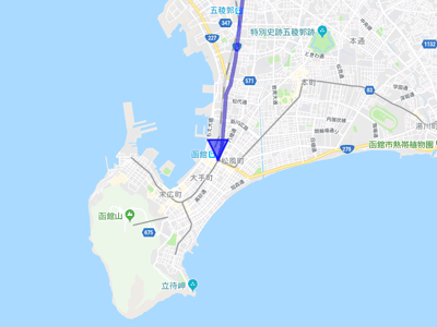 国道５号線の起点、函館駅前の交差点の地図