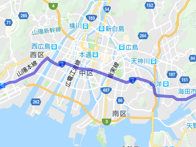 広島市内を走る国道８号線の地図