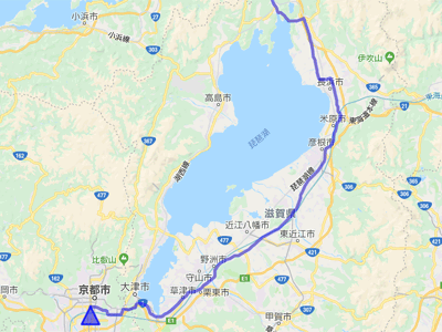 国道８号線と琵琶湖の地図