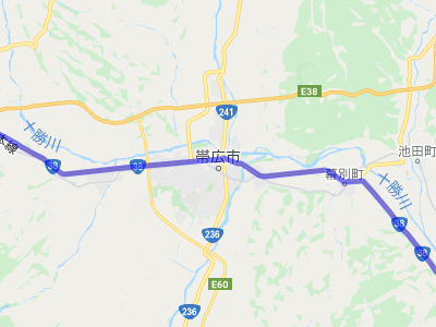 釧路市街地を抜ける国道38号線の地図