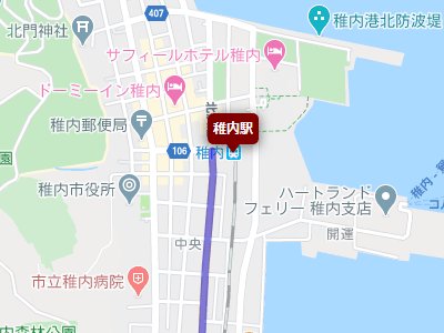 宗谷本線の稚内駅の地図
