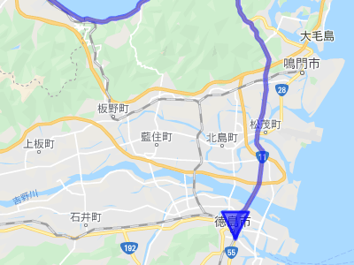 国道11号線の起点である徳島の地図