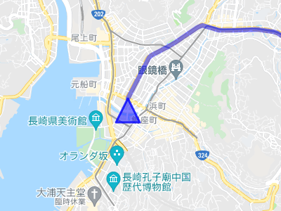 国道34号線の終点である長崎市街地の地図
