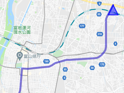 国道41号線の終点、富山市街地の地図