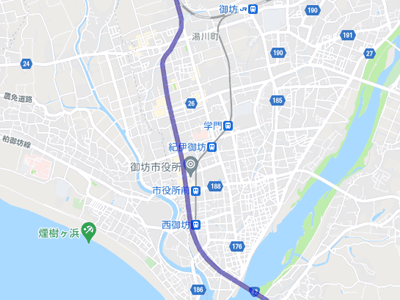 国道42号線と御坊市街の地図