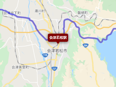 国道49号線とJR会津若松駅の地図
