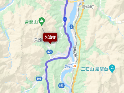 国道52号線と身延山久遠寺の地図