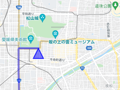 国道56号線の終点である松山市街地の地図