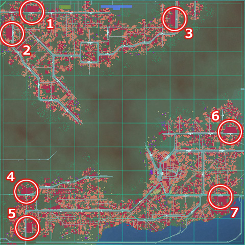 Ａ列車で行こう９ Master Edition(version4.0)でゲームクリア（資金10兆円到達）直前の発展中の街のマップと工場地帯の位置