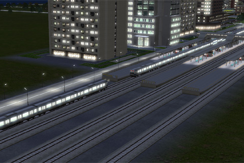 夜間に本線上に列車が停車している例
